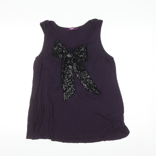 Inspire Women's Purple Sequin Bow Sleeveless Camisole Top Size 18