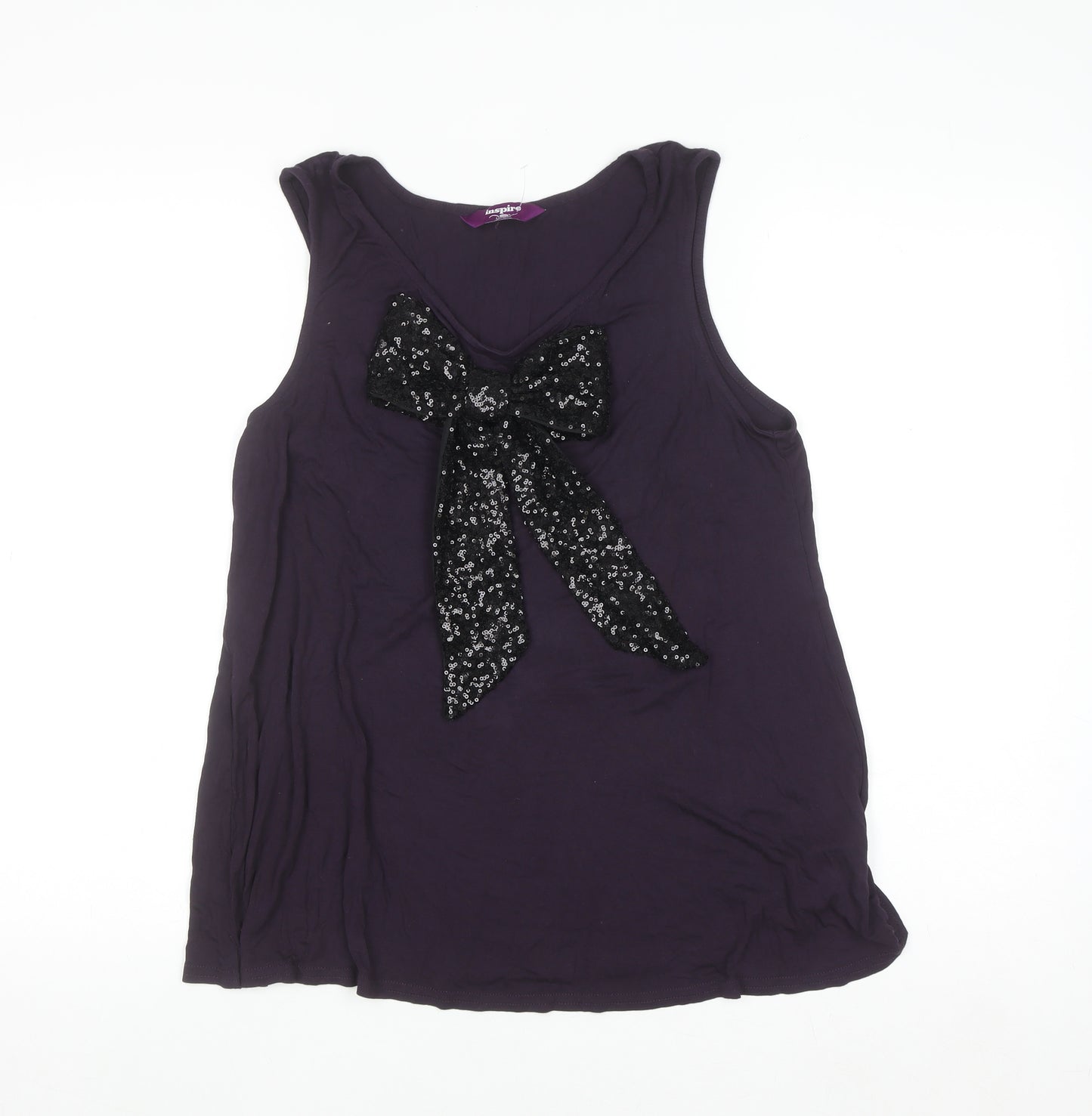 Inspire Women's Purple Sequin Bow Sleeveless Camisole Top Size 18