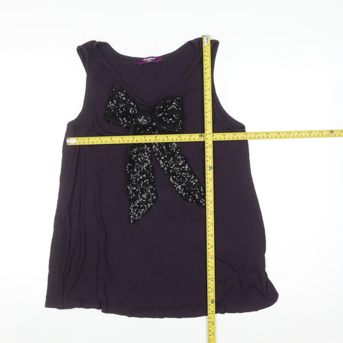 Inspire Women's Purple Sequin Bow Sleeveless Camisole Top Size 18