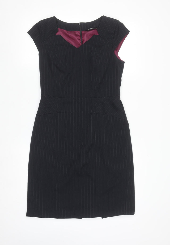 Dunnes Women Black Pinstripe Sheath Work Dress Size 12