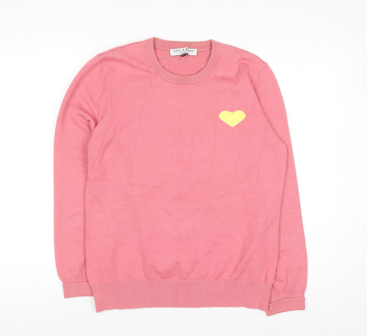 Kelly & Grace Women’s Pink Heart Crew Neck Pullover Jumper Size M