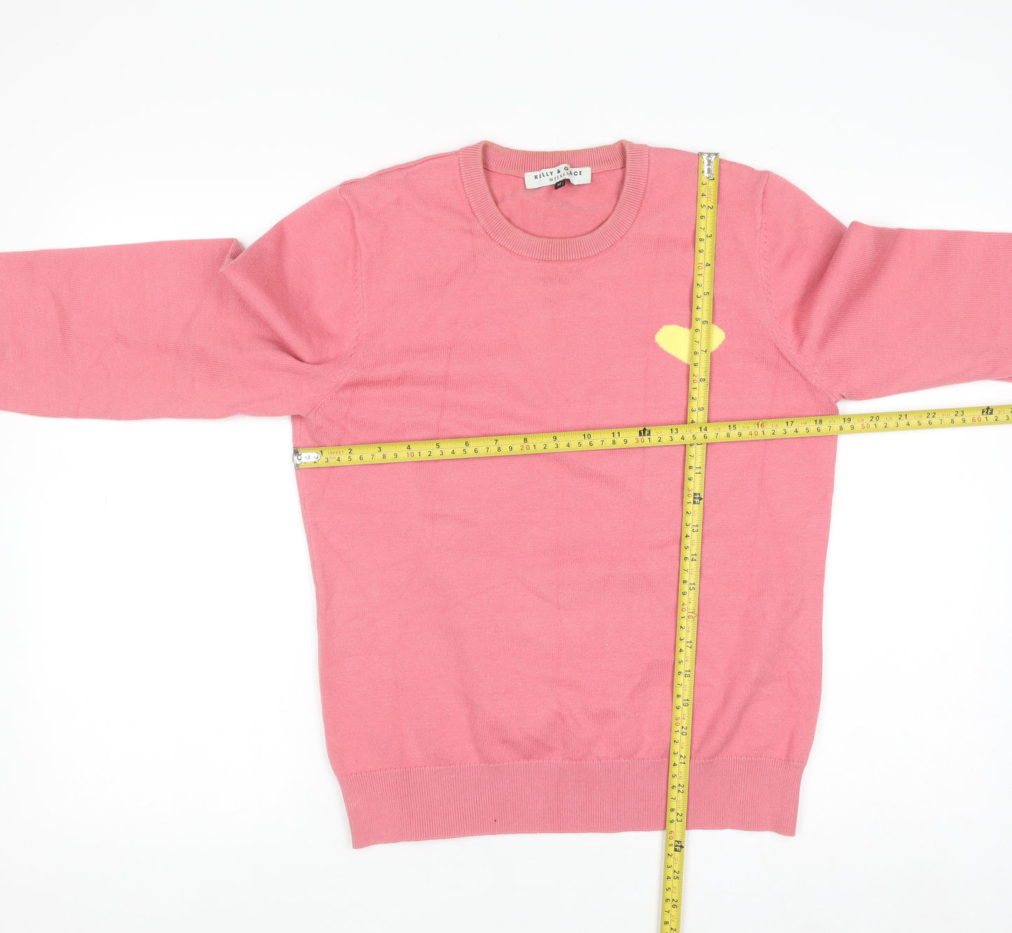 Kelly & Grace Women’s Pink Heart Crew Neck Pullover Jumper Size M