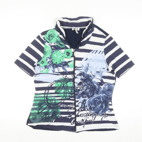 ART Womens Multicoloured Size 14 Floral Striped Zip Jersey T-Shirt
