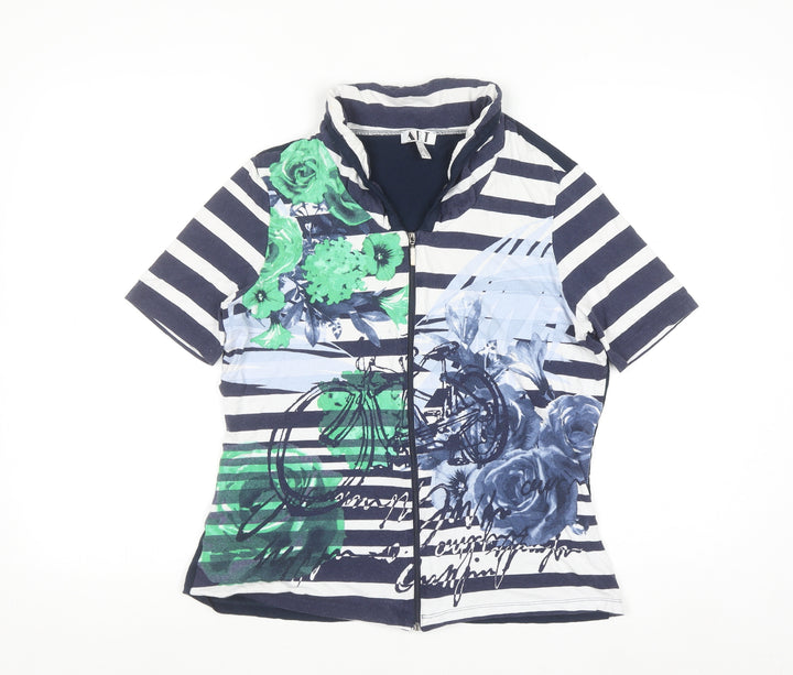 ART Womens Multicoloured Size 14 Floral Striped Zip Jersey T-Shirt