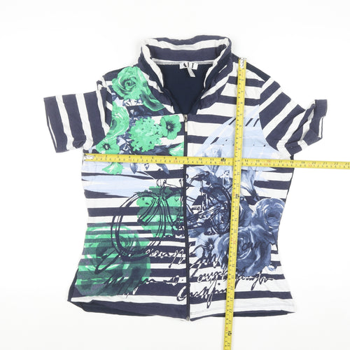 ART Womens Multicoloured Size 14 Floral Striped Zip Jersey T-Shirt