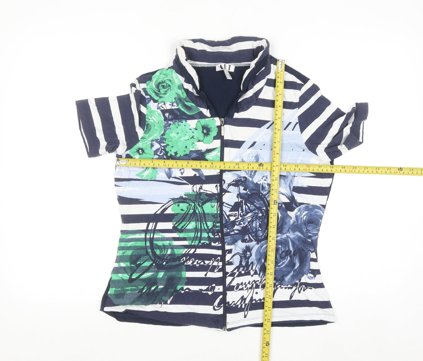 ART Womens Multicoloured Size 14 Floral Striped Zip Jersey T-Shirt