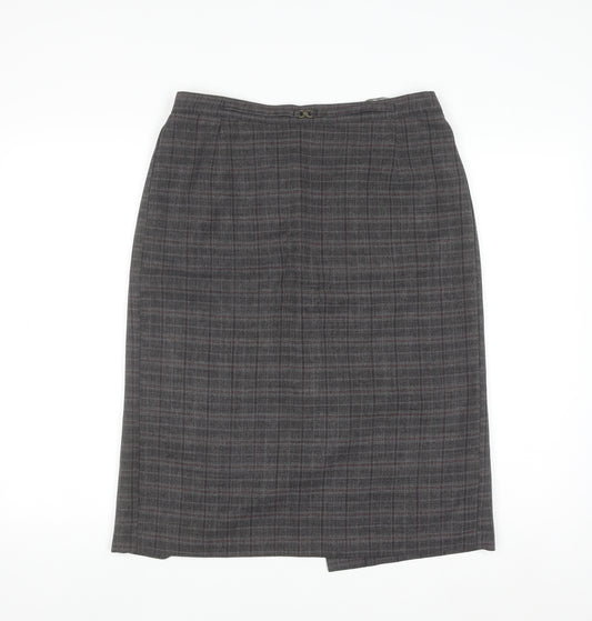 Mystify Women’s Grey Checked Pencil Skirt Size 12 Elastic Waist Lined