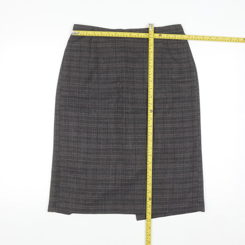 Mystify Women’s Grey Checked Pencil Skirt Size 12 Elastic Waist Lined