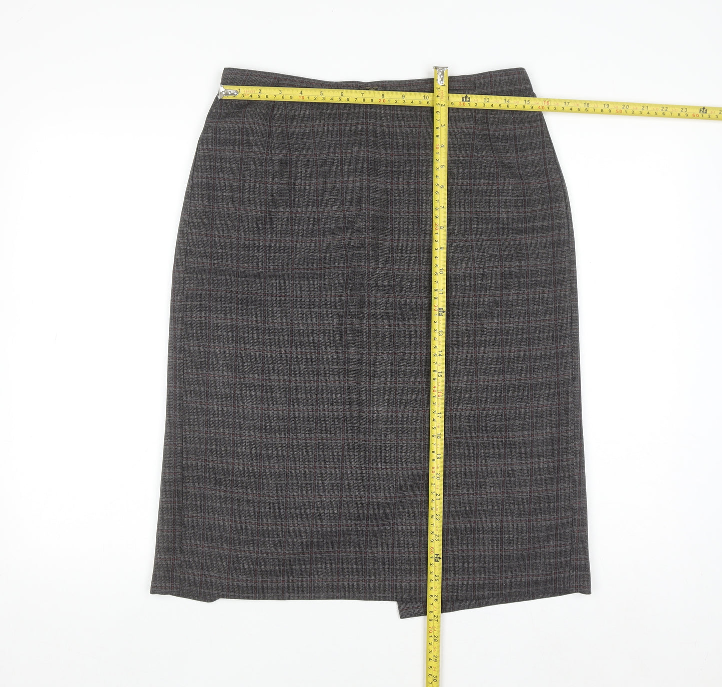 Mystify Women’s Grey Checked Pencil Skirt Size 12 Elastic Waist Lined