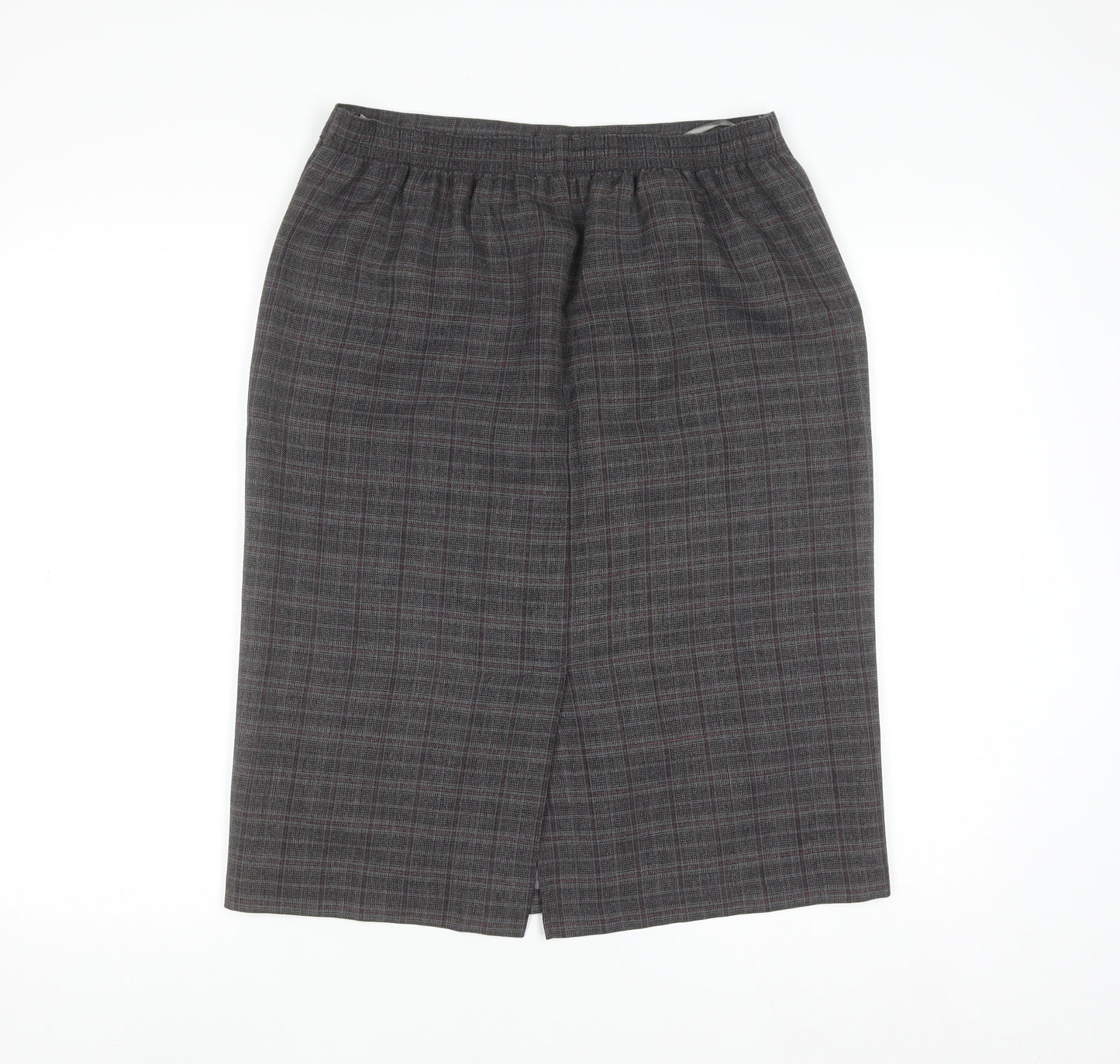 Mystify Women’s Grey Checked Pencil Skirt Size 12 Elastic Waist Lined