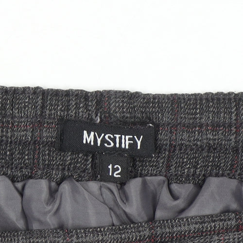 Mystify Women’s Grey Checked Pencil Skirt Size 12 Elastic Waist Lined
