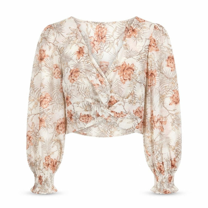 Nasty Gal Womens Beige Floral Wrap Chiffon Blouse Size 8