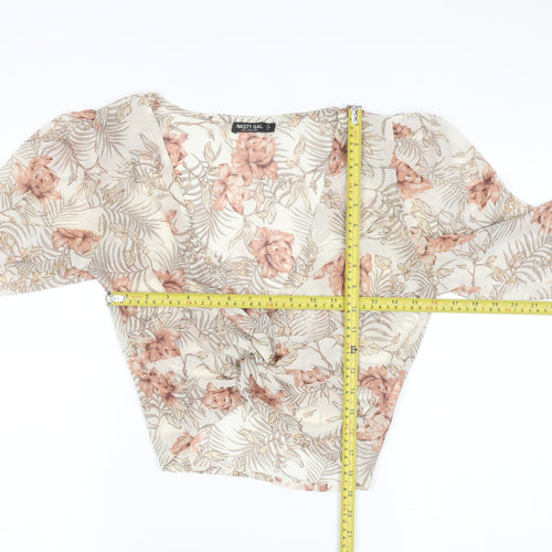 Nasty Gal Womens Beige Floral Wrap Chiffon Blouse Size 8