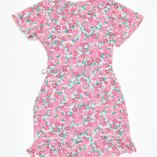 Boohoo Women’s Pink Floral Wrap Short Dress Size 10