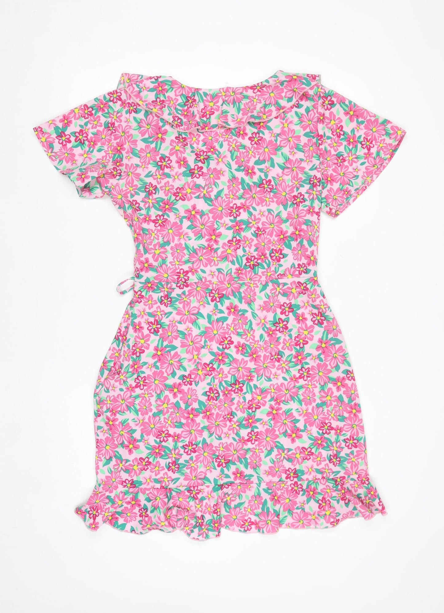 Boohoo Women’s Pink Floral Wrap Short Dress Size 10