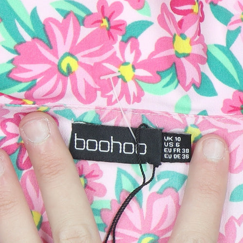 Boohoo Women’s Pink Floral Wrap Short Dress Size 10