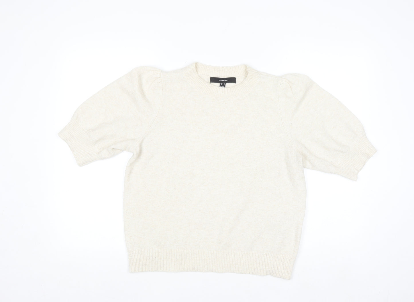 Vero Moda Women's Ivory Knit Puff Sleeve Crew Neck Jumper M