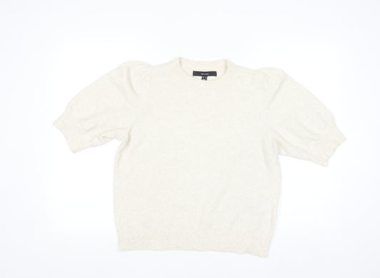 Vero Moda Women's Ivory Knit Puff Sleeve Crew Neck Jumper M