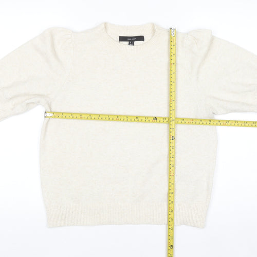 Vero Moda Women's Ivory Knit Puff Sleeve Crew Neck Jumper M