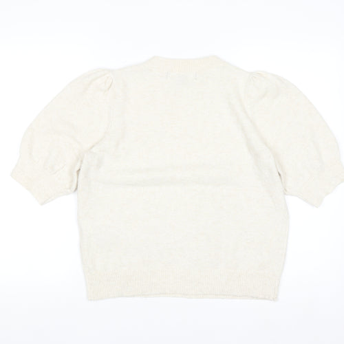 Vero Moda Women's Ivory Knit Puff Sleeve Crew Neck Jumper M