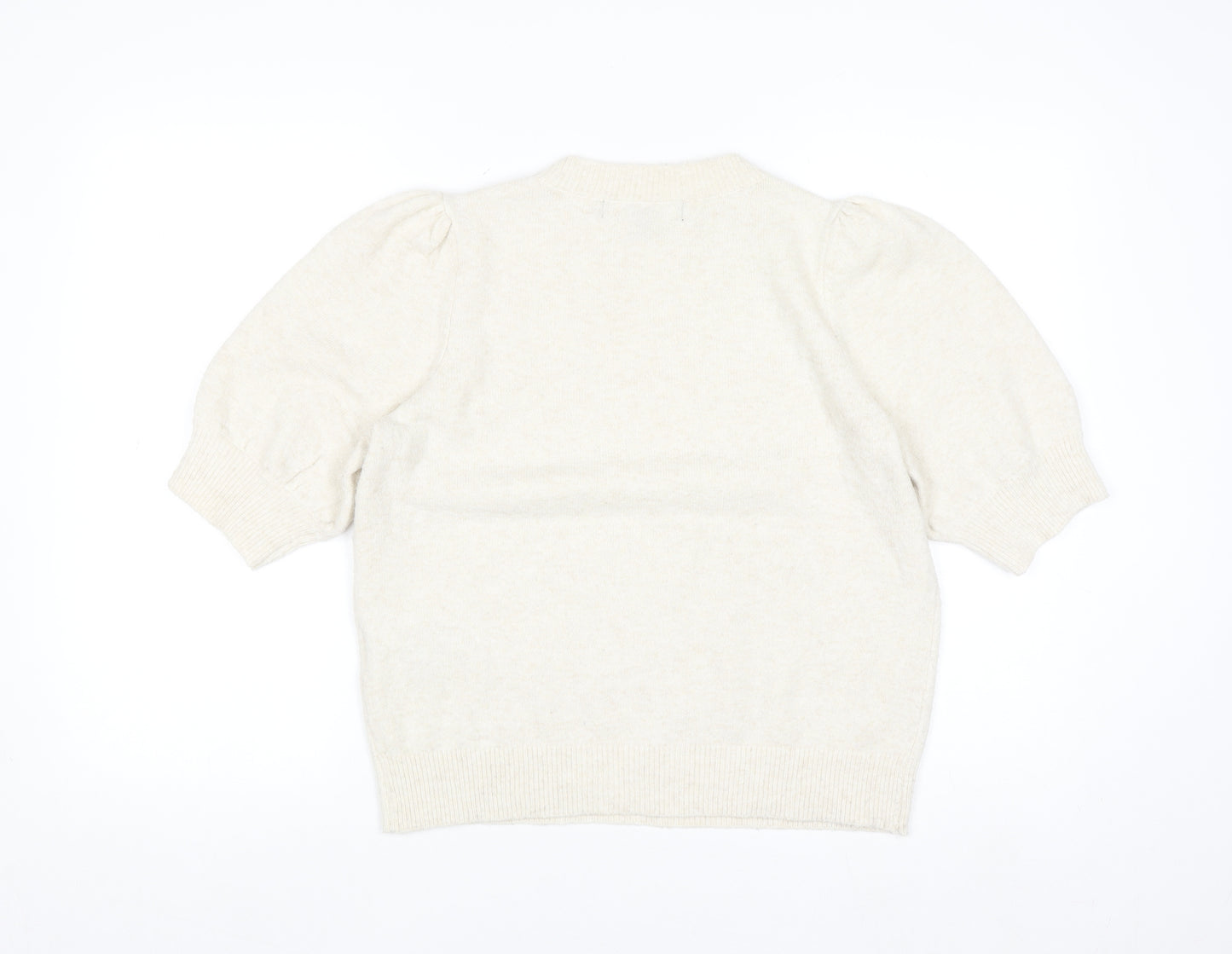 Vero Moda Women's Ivory Knit Puff Sleeve Crew Neck Jumper M
