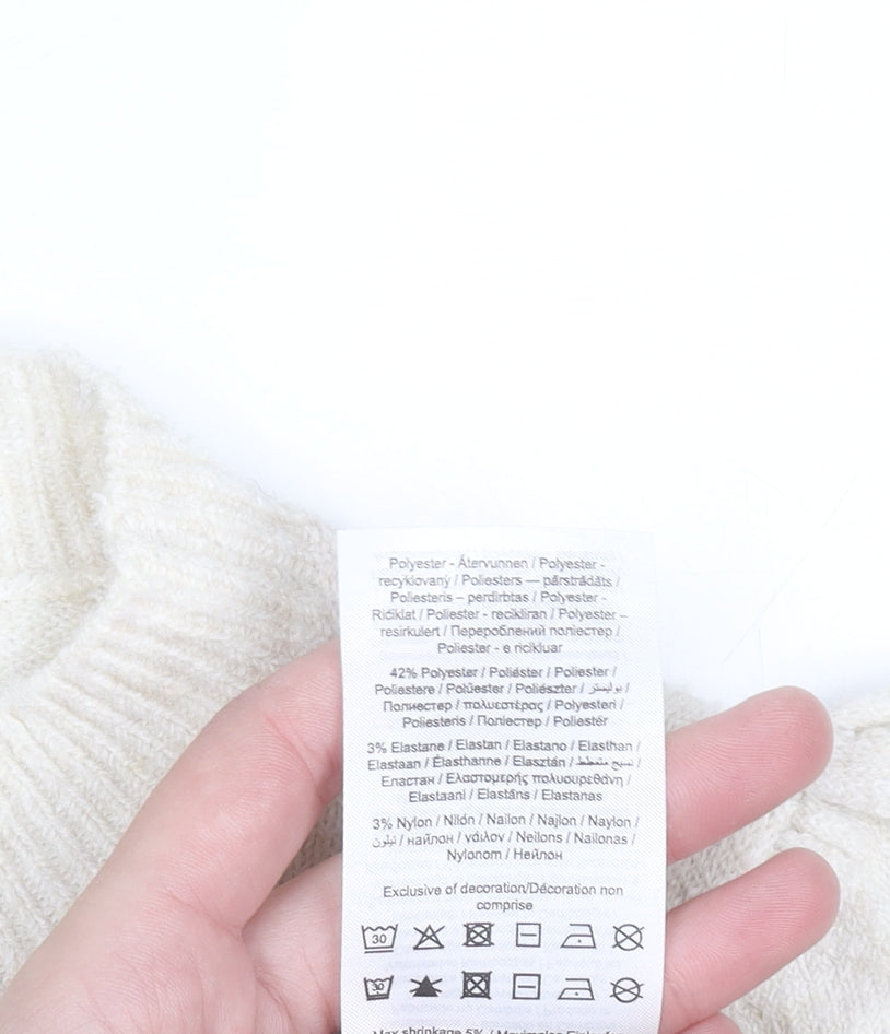Vero Moda Women's Ivory Knit Puff Sleeve Crew Neck Jumper M
