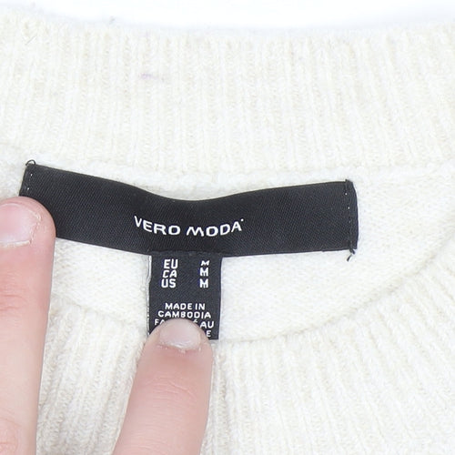 Vero Moda Women's Ivory Knit Puff Sleeve Crew Neck Jumper M