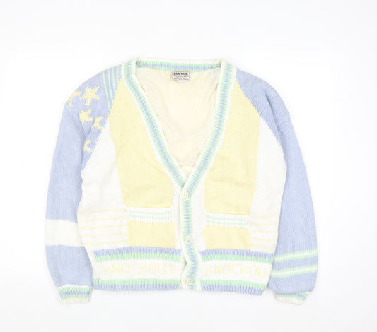 Bik Bok Women Pastel Blue Yellow Knit Cardigan Size S Cotton Retro