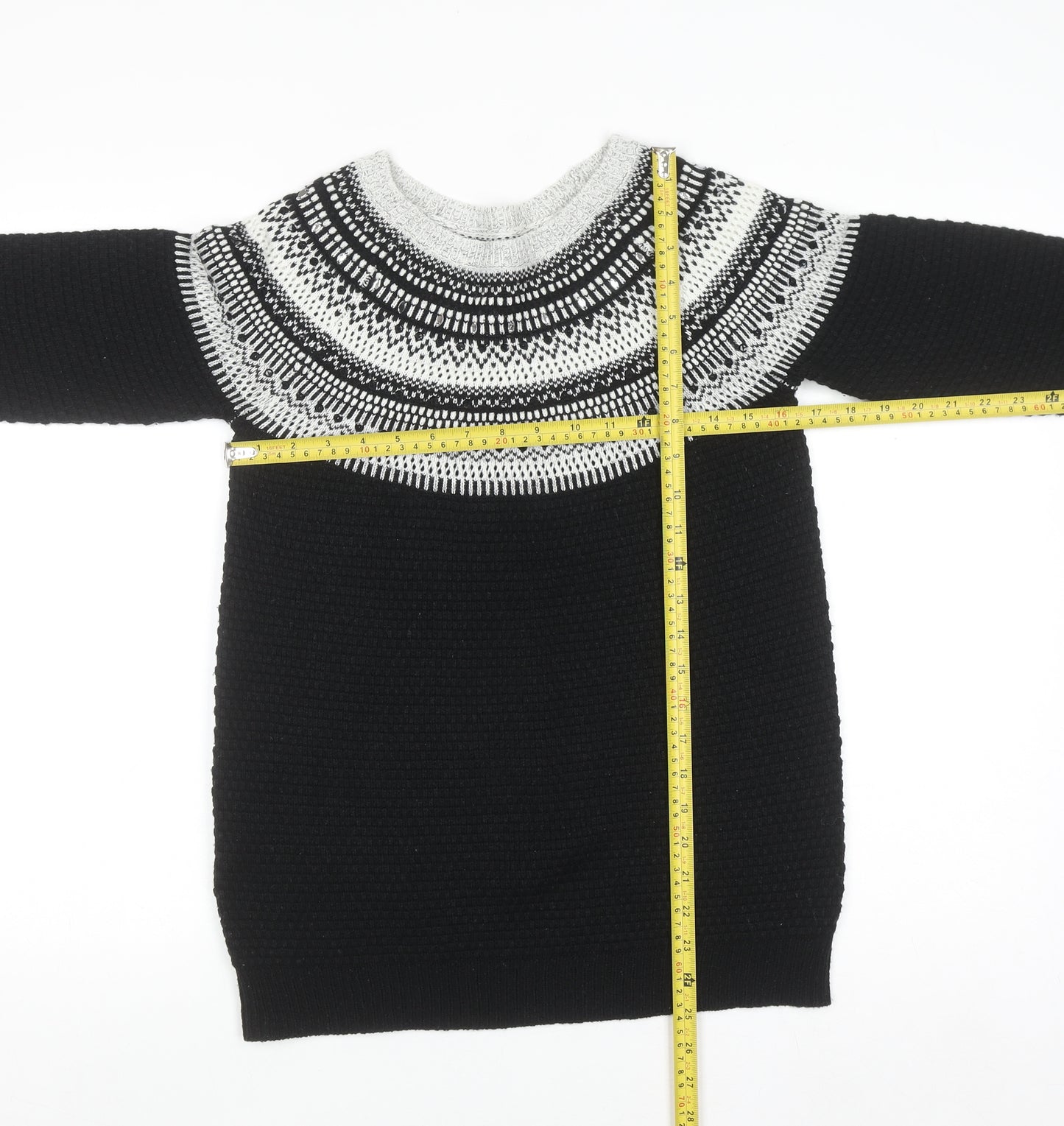 Next Women's Black & Grey Fair Isle Knit Jumper Size 8