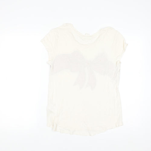H&M Women’s Ivory Sequin Bow Short Sleeve T-Shirt Size 12