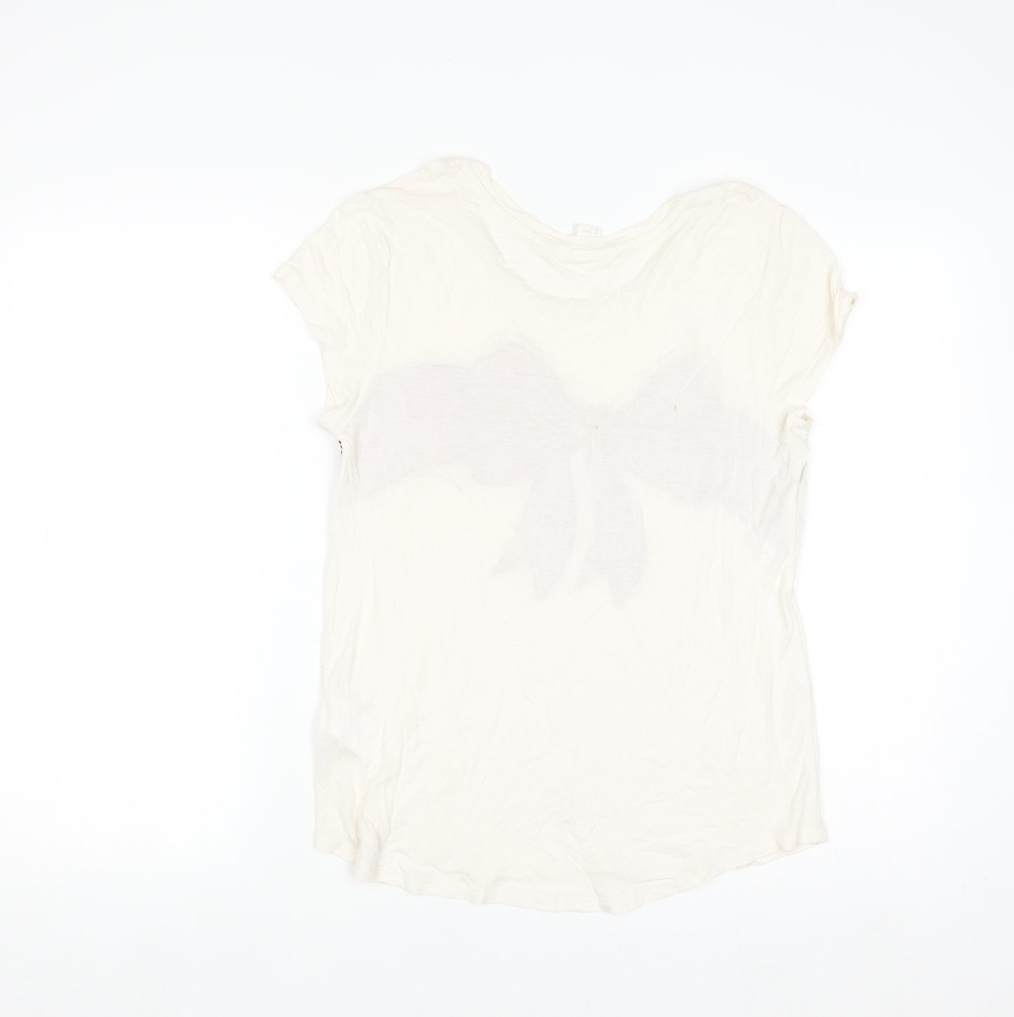 H&M Women’s Ivory Sequin Bow Short Sleeve T-Shirt Size 12