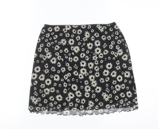 Urban Outfitters Women Black Floral Stretch Short Skirt S