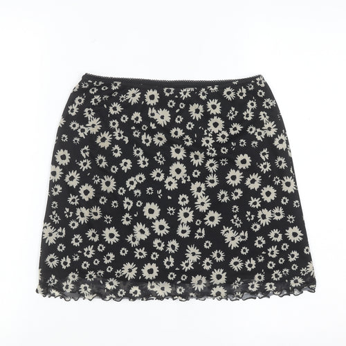 Urban Outfitters Women Black Floral Stretch Short Skirt S
