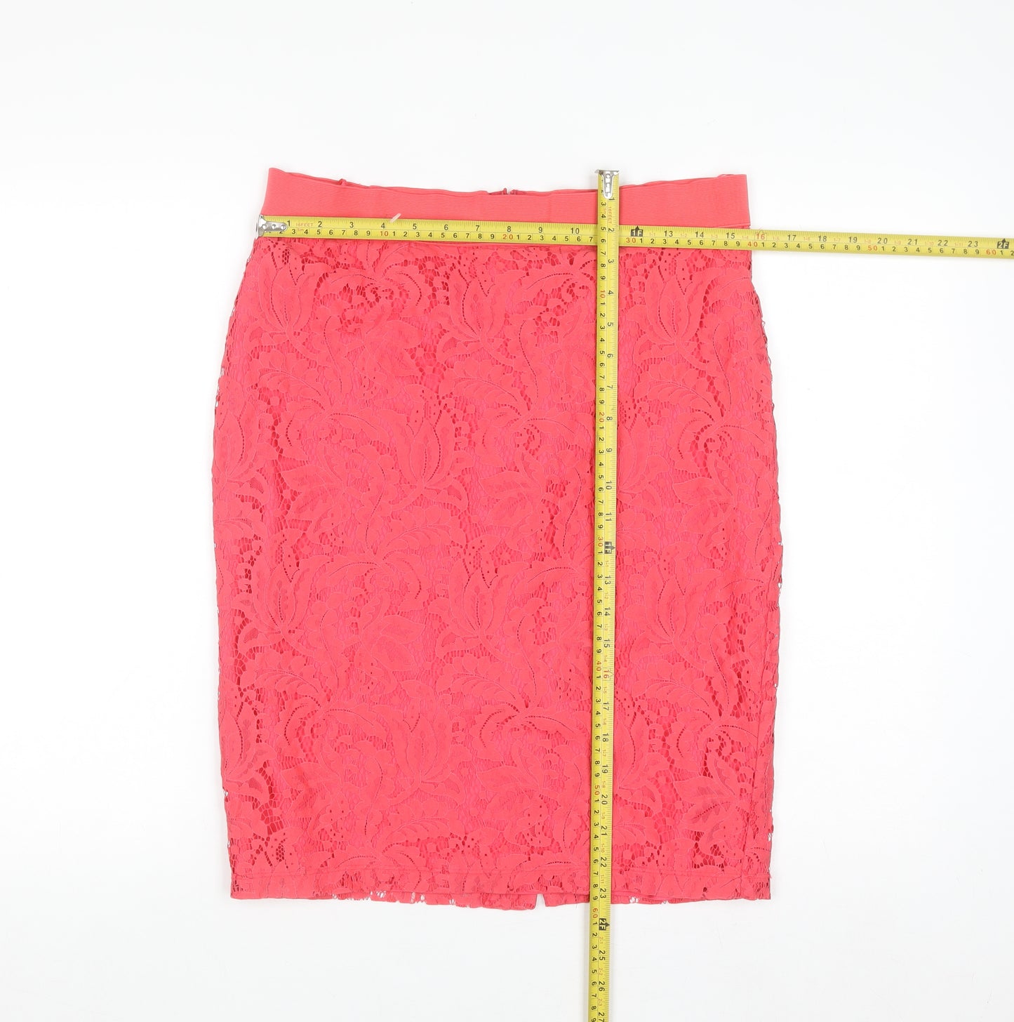 Dunnes Women Pink Lace Pencil Skirt Size 12 Knee Length