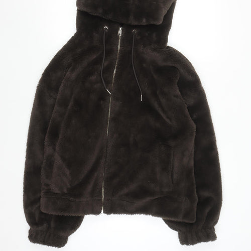 F&F Women Brown Faux Fur Hooded Short Jacket UK 16