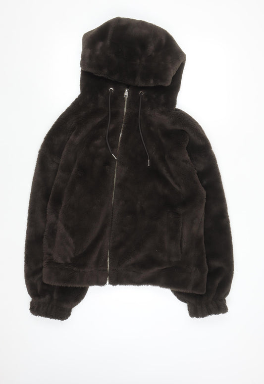 F&F Women Brown Faux Fur Hooded Short Jacket UK 16