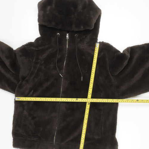 F&F Women Brown Faux Fur Hooded Short Jacket UK 16