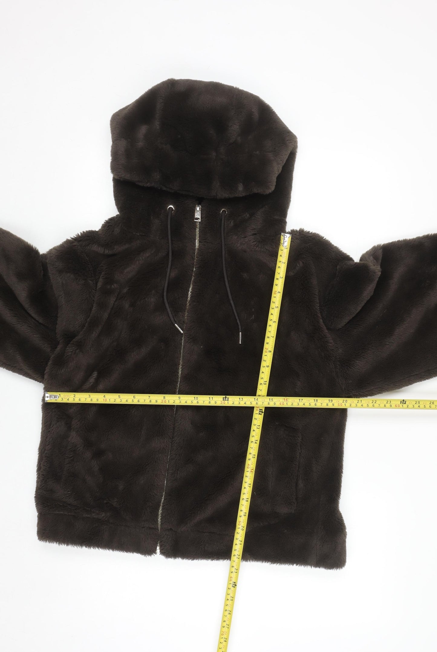 F&F Women Brown Faux Fur Hooded Short Jacket UK 16