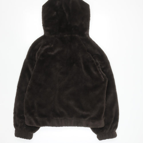 F&F Women Brown Faux Fur Hooded Short Jacket UK 16