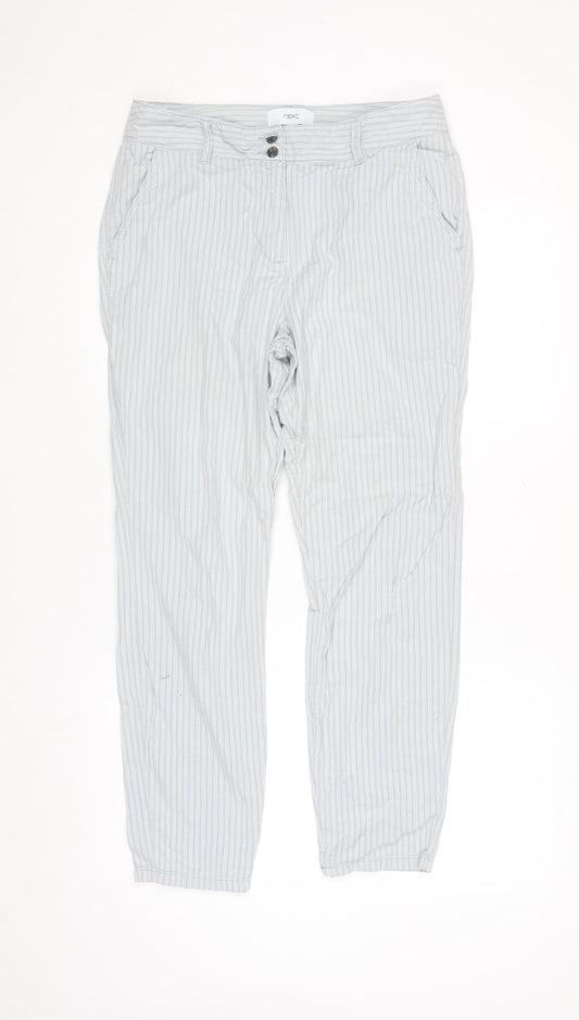 Next Womens Blue Striped Cotton Chino Trousers Size 10