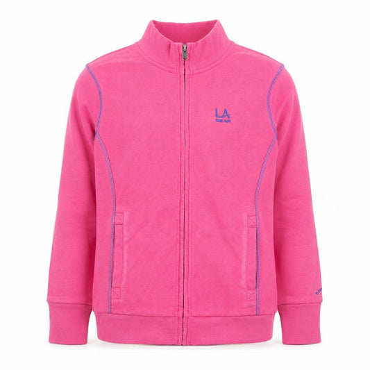 Front view of LA Gear girls’ pink full zip fleece sweatshirt 11-12 years