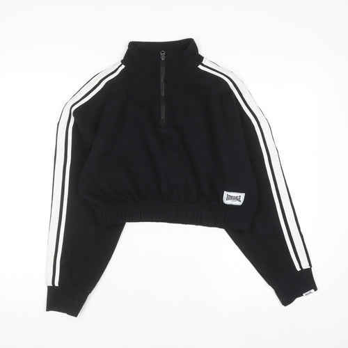 Lonsdale Women Black 1/2 Zip Cropped Sweatshirt Size 12 Cotton Blend