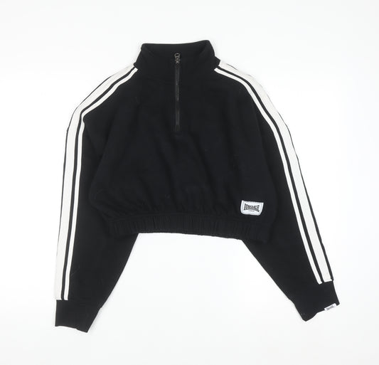 Lonsdale Women Black 1/2 Zip Cropped Sweatshirt Size 12 Cotton Blend