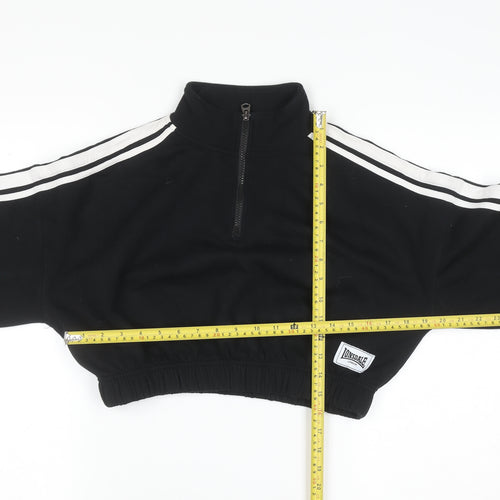Lonsdale Women Black 1/2 Zip Cropped Sweatshirt Size 12 Cotton Blend