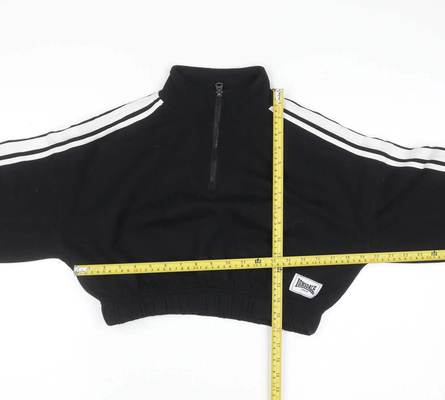 Lonsdale Women Black 1/2 Zip Cropped Sweatshirt Size 12 Cotton Blend