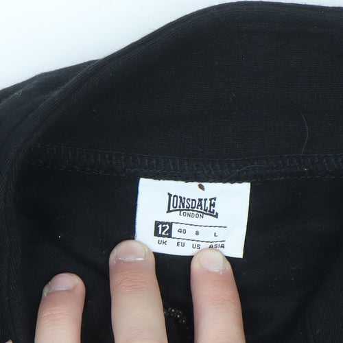 Lonsdale Women Black 1/2 Zip Cropped Sweatshirt Size 12 Cotton Blend