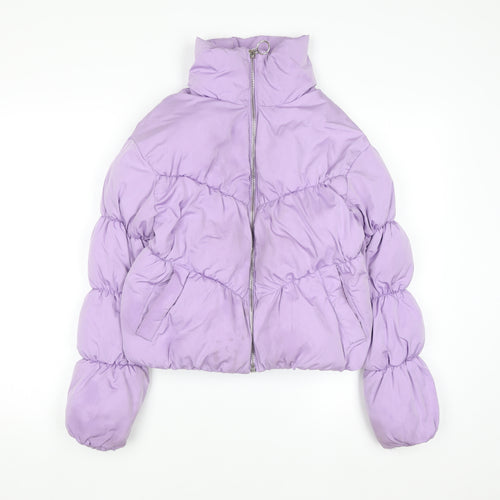 Bershka Women Purple Cropped Puffer Jacket XS Lined Zip