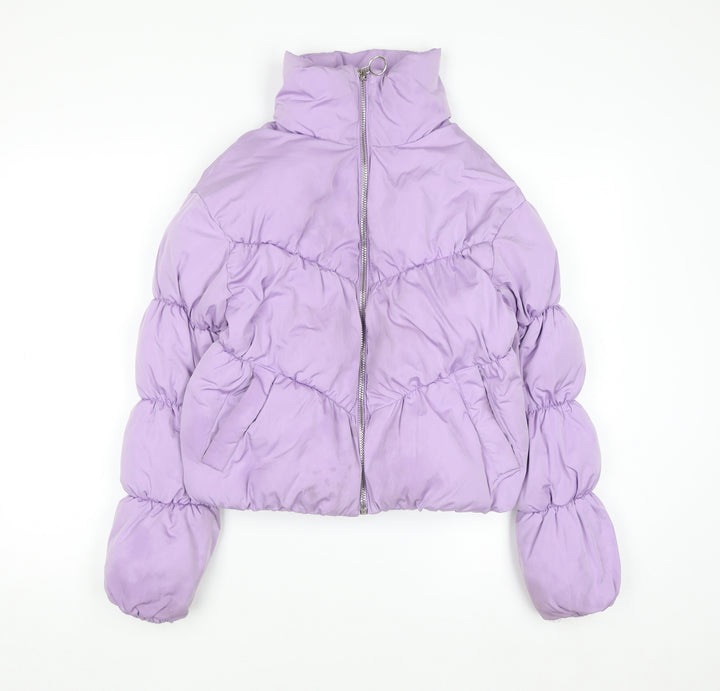Bershka Women Purple Cropped Puffer Jacket XS Lined Zip
