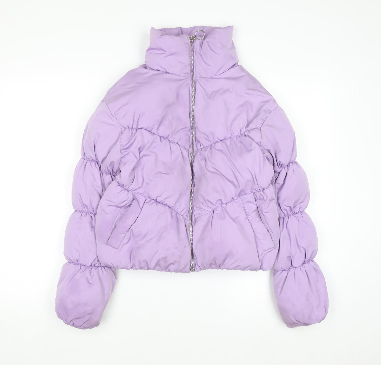 Bershka Women Purple Cropped Puffer Jacket XS Lined Zip