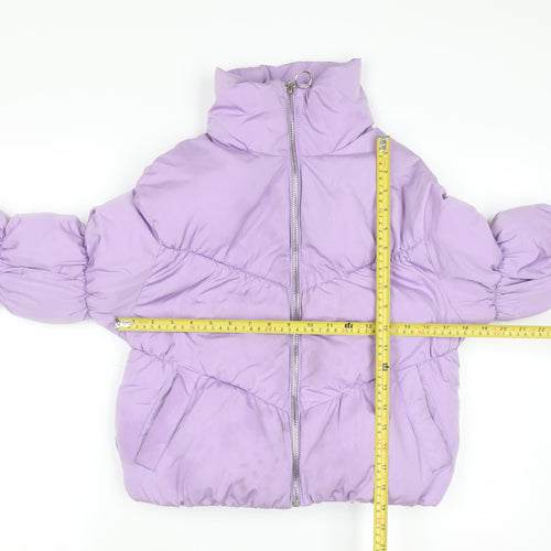 Bershka Women Purple Cropped Puffer Jacket XS Lined Zip